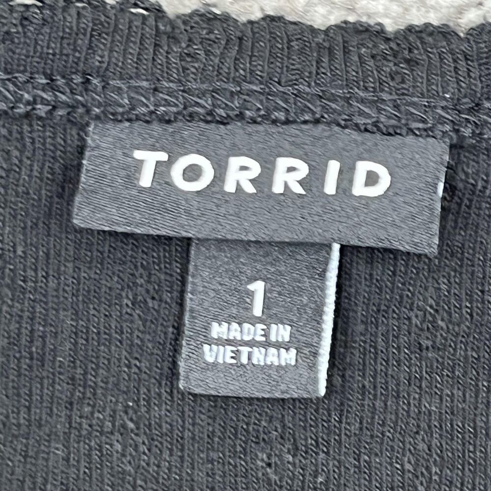 Torrid Top Womens 1 Black Square Neck Sleeveless Button Front Ribbed Knit Tank - Picture 4 of 9